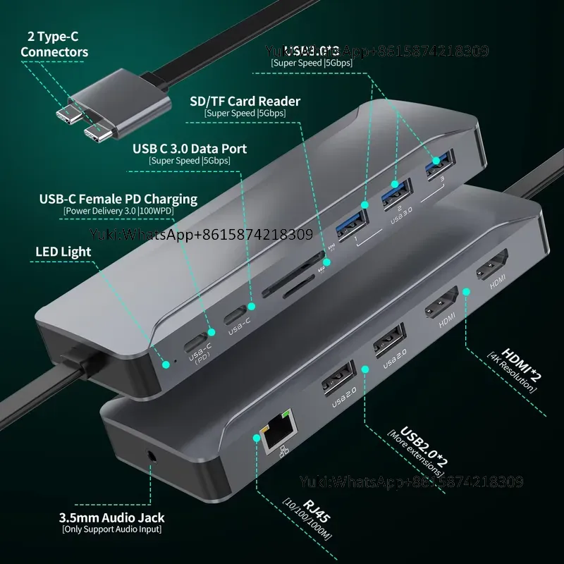 Usb Hub Type C - محطة إرساء USB C مزدوجة الشاشة